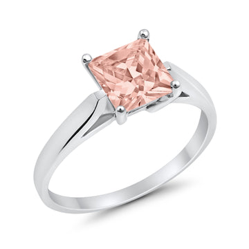 Solitaire Princess Simulated Morganite Wedding Ring 925 Sterling Silver